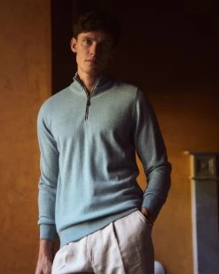 Men's Carnaby Half Zip Cashmere Jumper Oasis Green -Cozy Fashion Shop 06 2311 AS NPEAL 21 1479