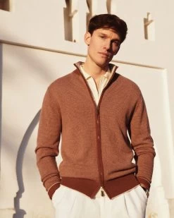 Men's Knightsbridge Birdseye Full Zip Cashmere Jumper Terracotta Brown 14 Men's Knightsbridge Birdseye Full Zip Cashmere Jumper Terracotta Brown -Cozy Fashion Shop 2311 AS NPEAL 01 0036
