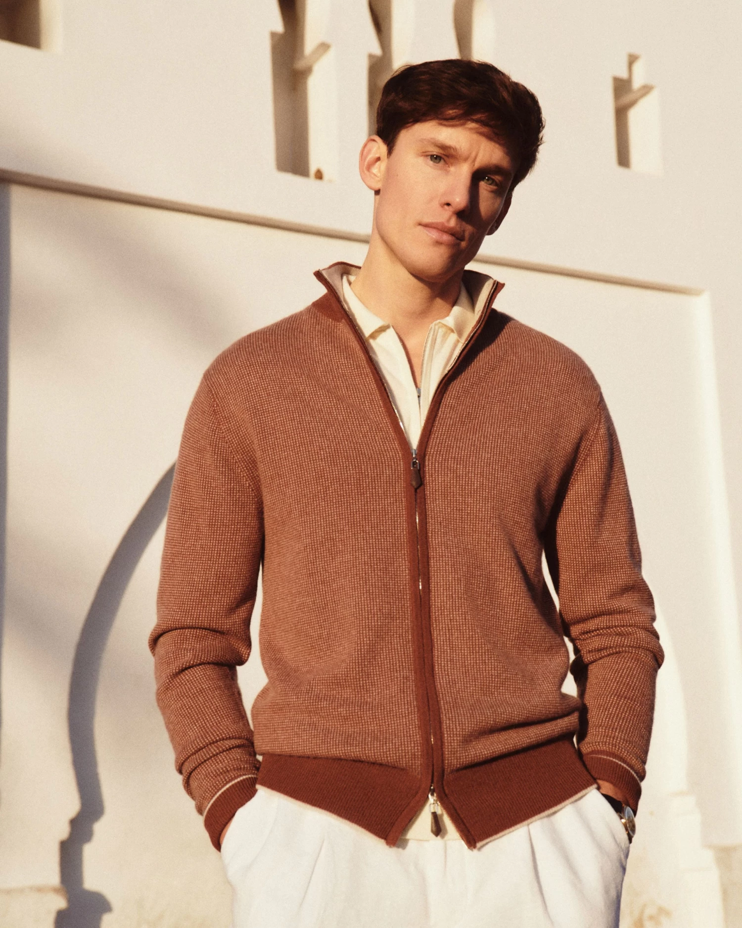 Men's Knightsbridge Birdseye Full Zip Cashmere Jumper Terracotta Brown 8 Men's Knightsbridge Birdseye Full Zip Cashmere Jumper Terracotta Brown - Image 6