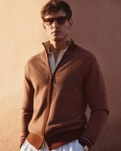 Men's Knightsbridge Birdseye Full Zip Cashmere Jumper Terracotta Brown 15 Men's Knightsbridge Birdseye Full Zip Cashmere Jumper Terracotta Brown -Cozy Fashion Shop 2311 AS NPEAL 01 0128