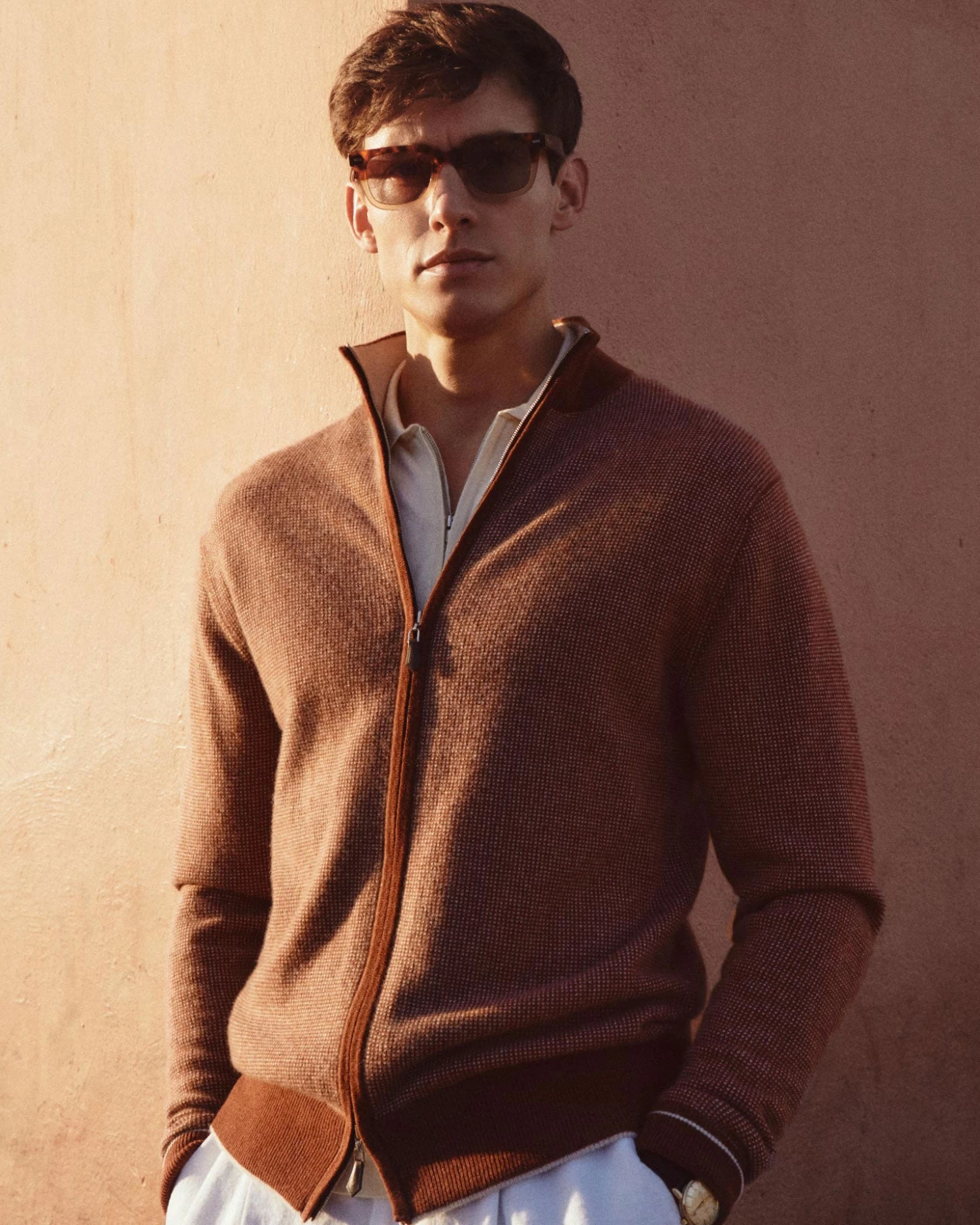 Men's Knightsbridge Birdseye Full Zip Cashmere Jumper Terracotta Brown 9 Men's Knightsbridge Birdseye Full Zip Cashmere Jumper Terracotta Brown - Image 7