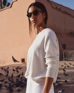 Women's Metal Trim Round Neck Jumper Ivory White Sparkle 17 Women's Metal Trim Round Neck Jumper Ivory White Sparkle -Cozy Fashion Shop 2311 AS NPEAL 03 0422