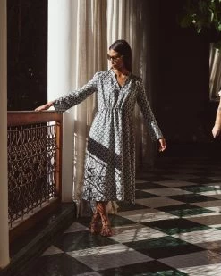 Women's Printed Silk Cashmere Dress French Blue PRE-ORDER -Cozy Fashion Shop 2311 AS NPEAL 06 0699 1