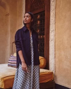 Women's Printed Silk Cashmere Dress French Blue PRE-ORDER -Cozy Fashion Shop 2311 AS NPEAL 08 0838