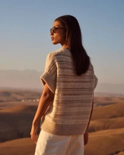 Women's Multi Stitch Vest Beige Brown -Cozy Fashion Shop 2311 AS NPEAL 33 2274