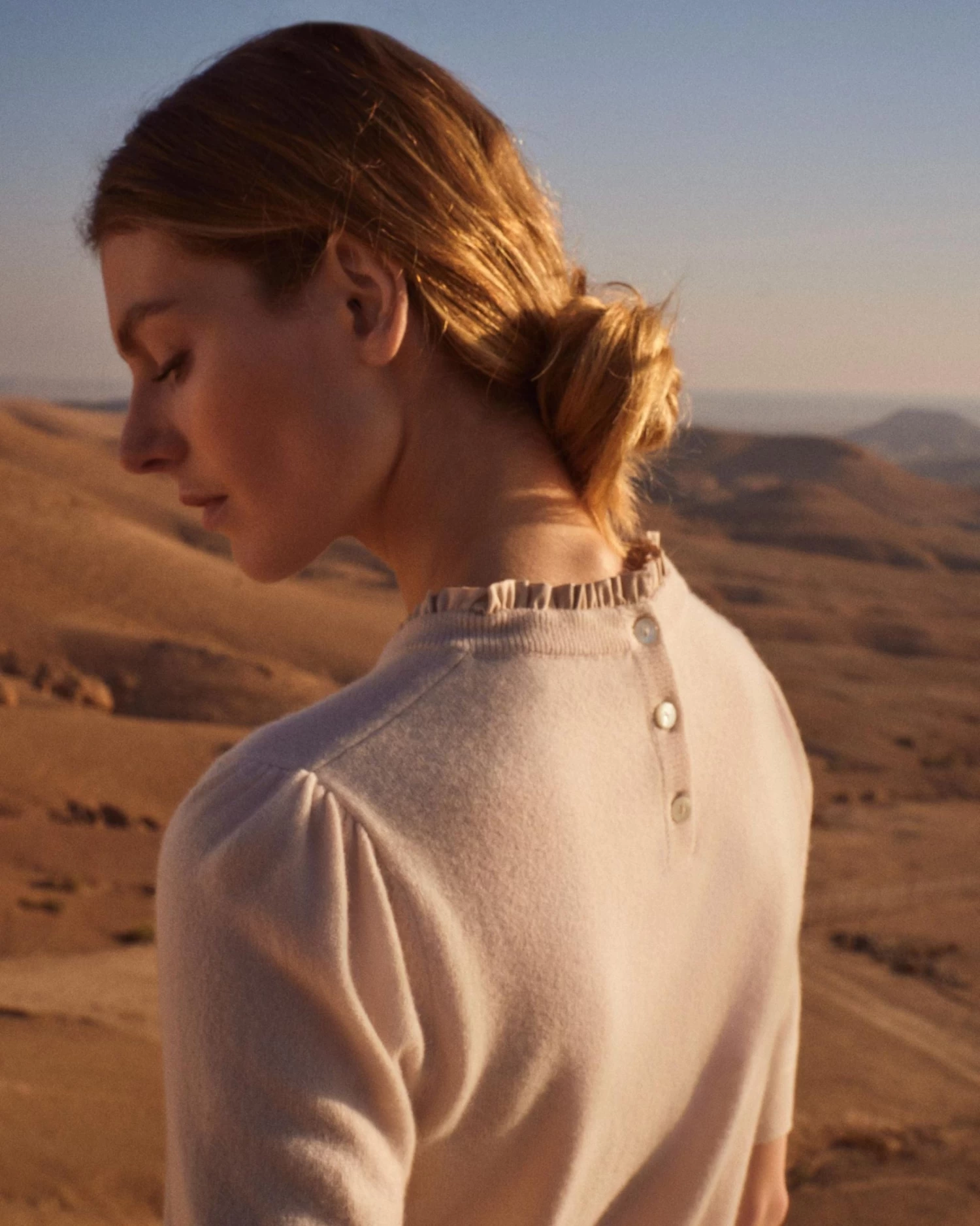 Women's Ruffle Trim Cashmere T-Shirt Almond White 9 Women's Ruffle Trim Cashmere T-Shirt Almond White - Image 7