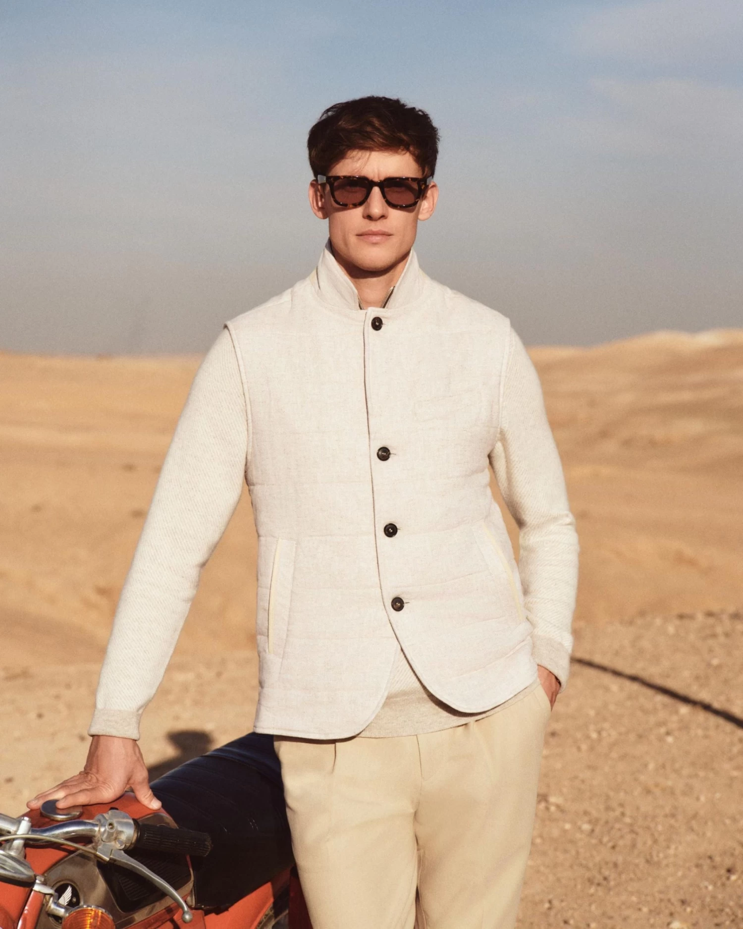 Men's Diagonal Stripe Half Zip Cashmere Jumper Sand Brown 10 Men's Diagonal Stripe Half Zip Cashmere Jumper Sand Brown - Image 8