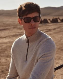 Men's Diagonal Stripe Half Zip Cashmere Jumper Sand Brown 19 Men's Diagonal Stripe Half Zip Cashmere Jumper Sand Brown -Cozy Fashion Shop 2311 AS NPEAL 50 3144