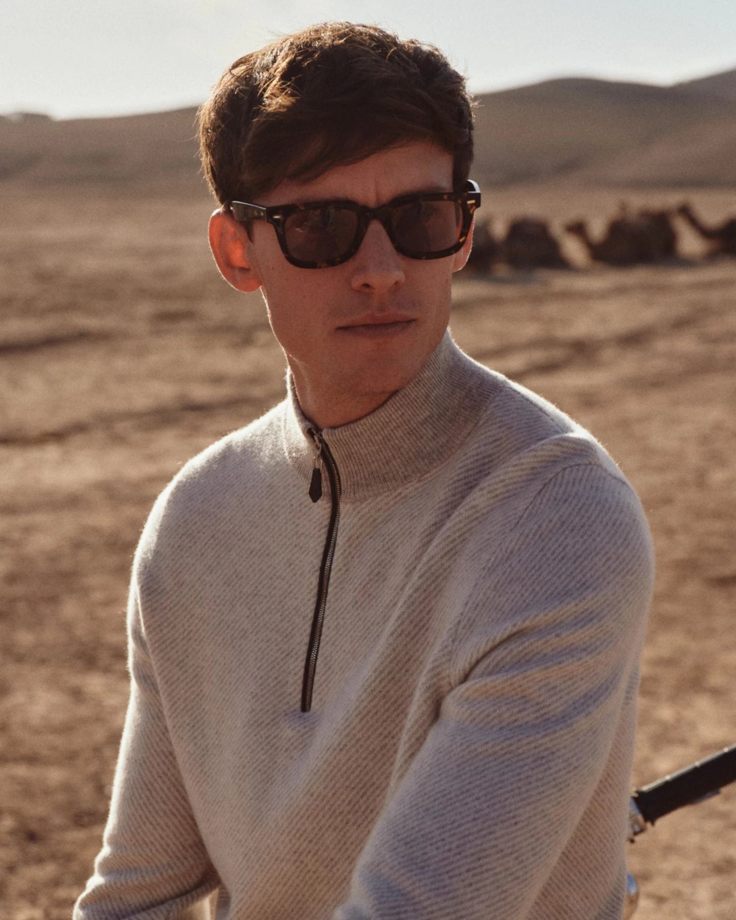 Men's Diagonal Stripe Half Zip Cashmere Jumper Sand Brown 11 Men's Diagonal Stripe Half Zip Cashmere Jumper Sand Brown - Image 9