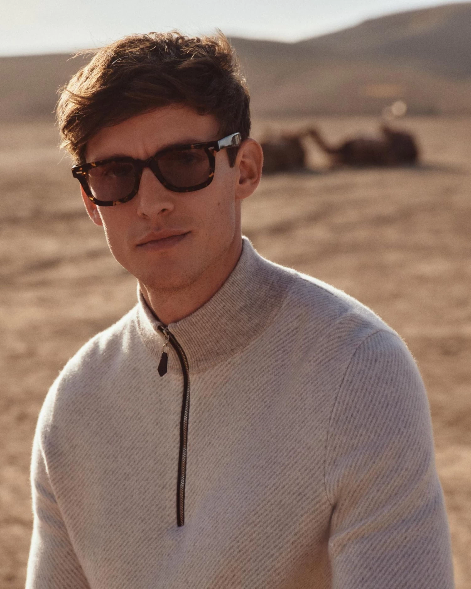 Men's Diagonal Stripe Half Zip Cashmere Jumper Sand Brown 8 Men's Diagonal Stripe Half Zip Cashmere Jumper Sand Brown - Image 6