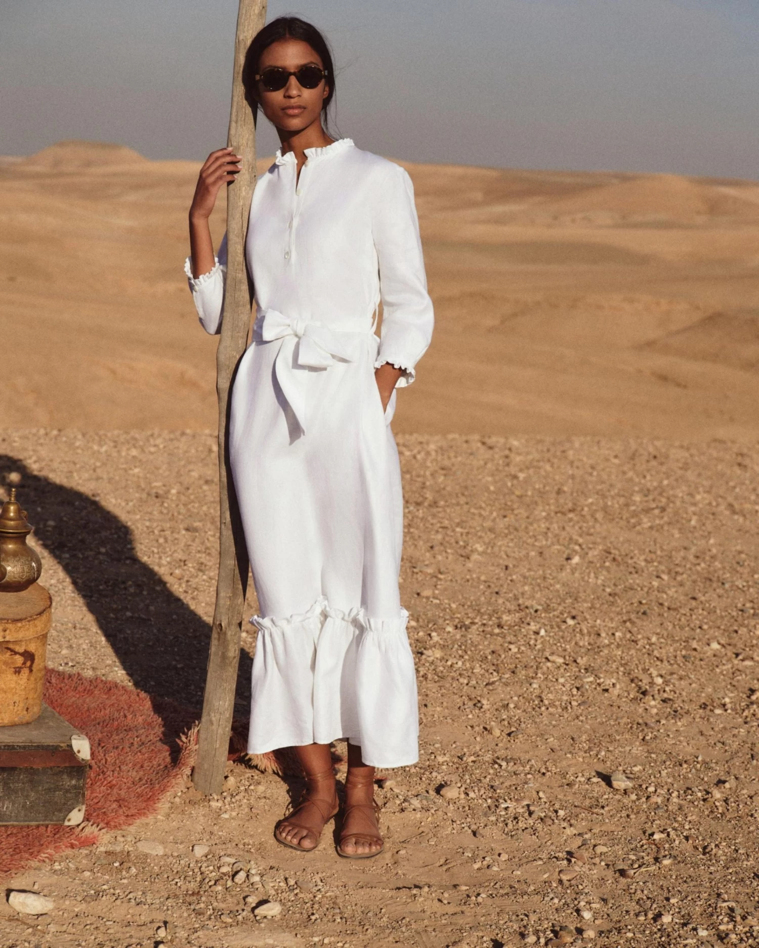 Women's Iris Ruffle Linen Dress White PRE-ORDER 8 Women's Iris Ruffle Linen Dress White PRE-ORDER - Image 6