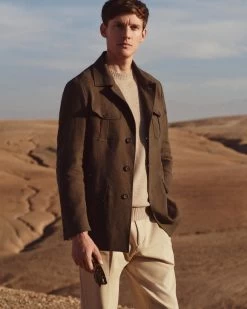 Men's Casablanca Linen Jacket Khaki Green -Cozy Fashion Shop 2311 AS NPEAL 53 3253