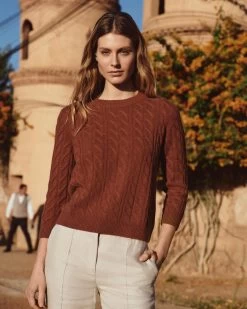 Women's Emilia Cable Round Neck Cashmere Jumper Terracotta Brown 15 Women's Emilia Cable Round Neck Cashmere Jumper Terracotta Brown -Cozy Fashion Shop 2311 AS NPEAL 61 3710