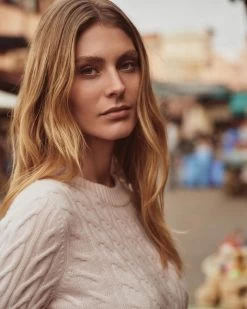 Women's Emilia Cable Round Neck Cashmere Jumper Quartz Pink -Cozy Fashion Shop 2311 AS NPEAL 66 4211