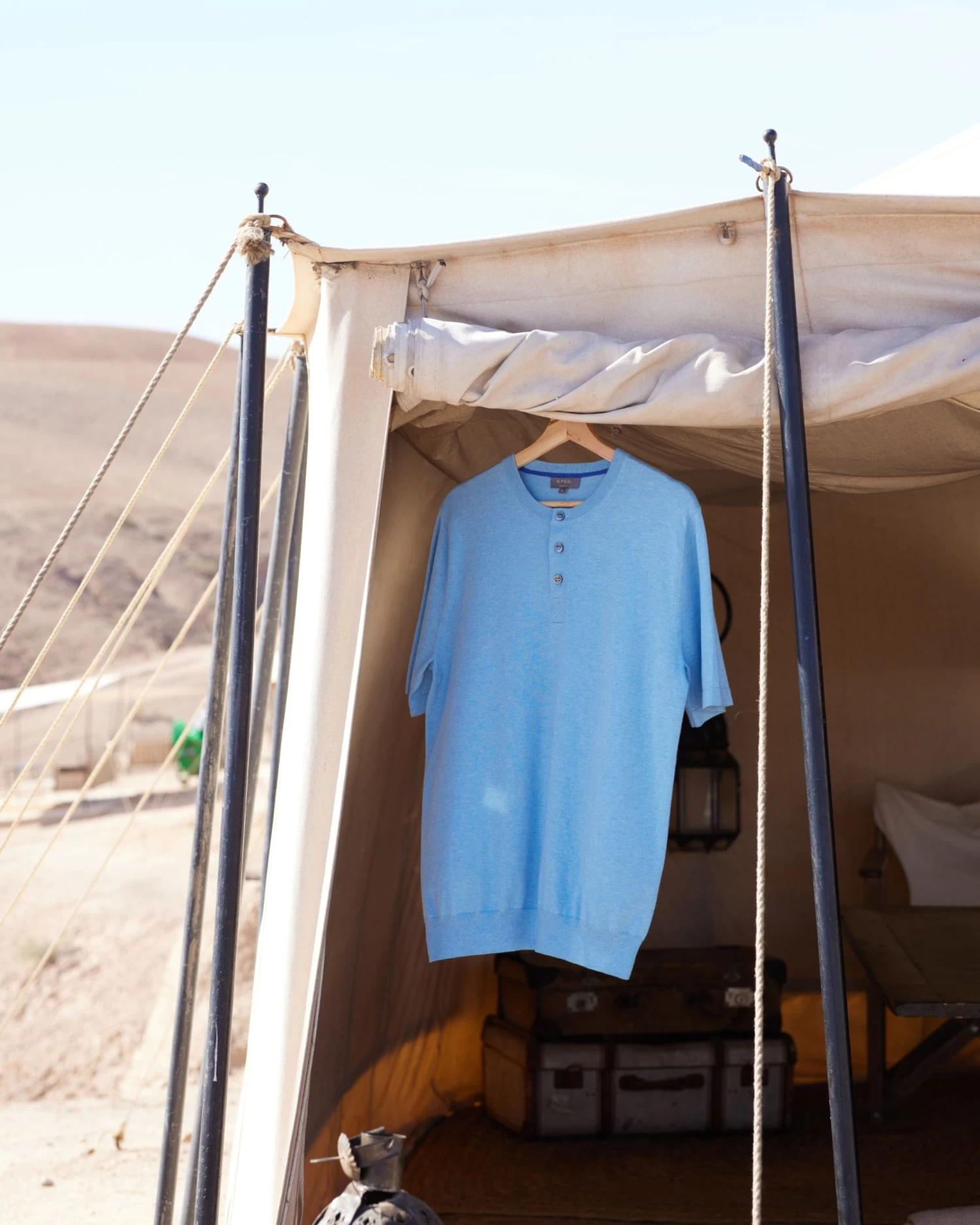 Men's Henley Cotton Cashmere T-Shirt Cornflower Blue 8 Men's Henley Cotton Cashmere T-Shirt Cornflower Blue - Image 6