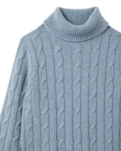 Boys Cable Roll Neck Cashmere Jumper Heather Blue -Cozy Fashion Shop AW21 NPC000299B H16 3