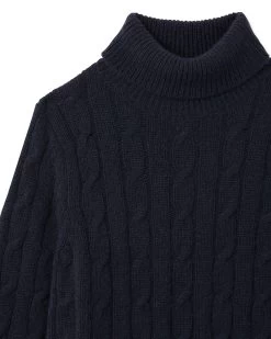 Boys Cable Roll Neck Cashmere Jumper Navy Blue -Cozy Fashion Shop AW21 NPC000299B N69 3