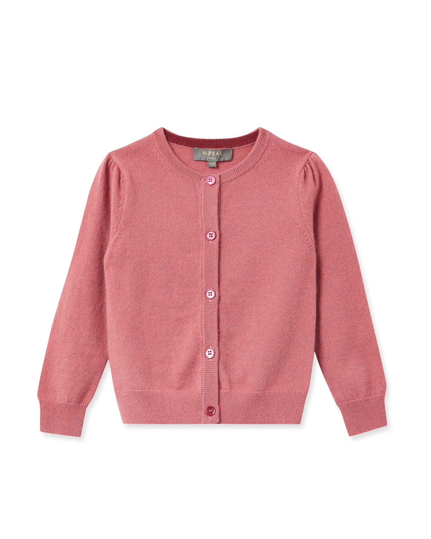 Girls Round Neck Cashmere Cardigan Heather Pink 3 Girls Round Neck Cashmere Cardigan Heather Pink