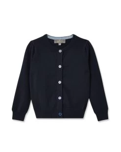 Girls Round Neck Cashmere Cardigan Navy Blue