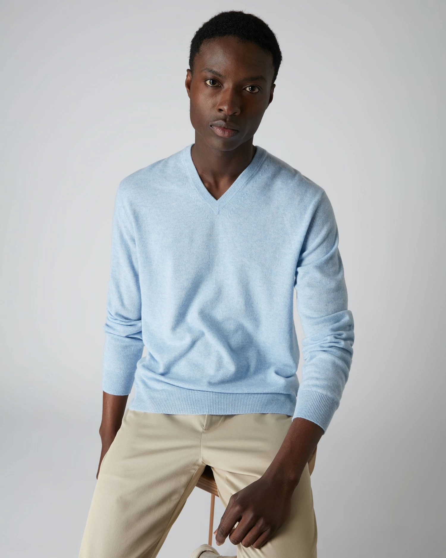 Men's Burlington V Neck Cashmere Jumper Cornflower Blue 3 Men's Burlington V Neck Cashmere Jumper Cornflower Blue