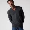 Men's Burlington V Neck Cashmere Jumper Dark Charcoal Grey
