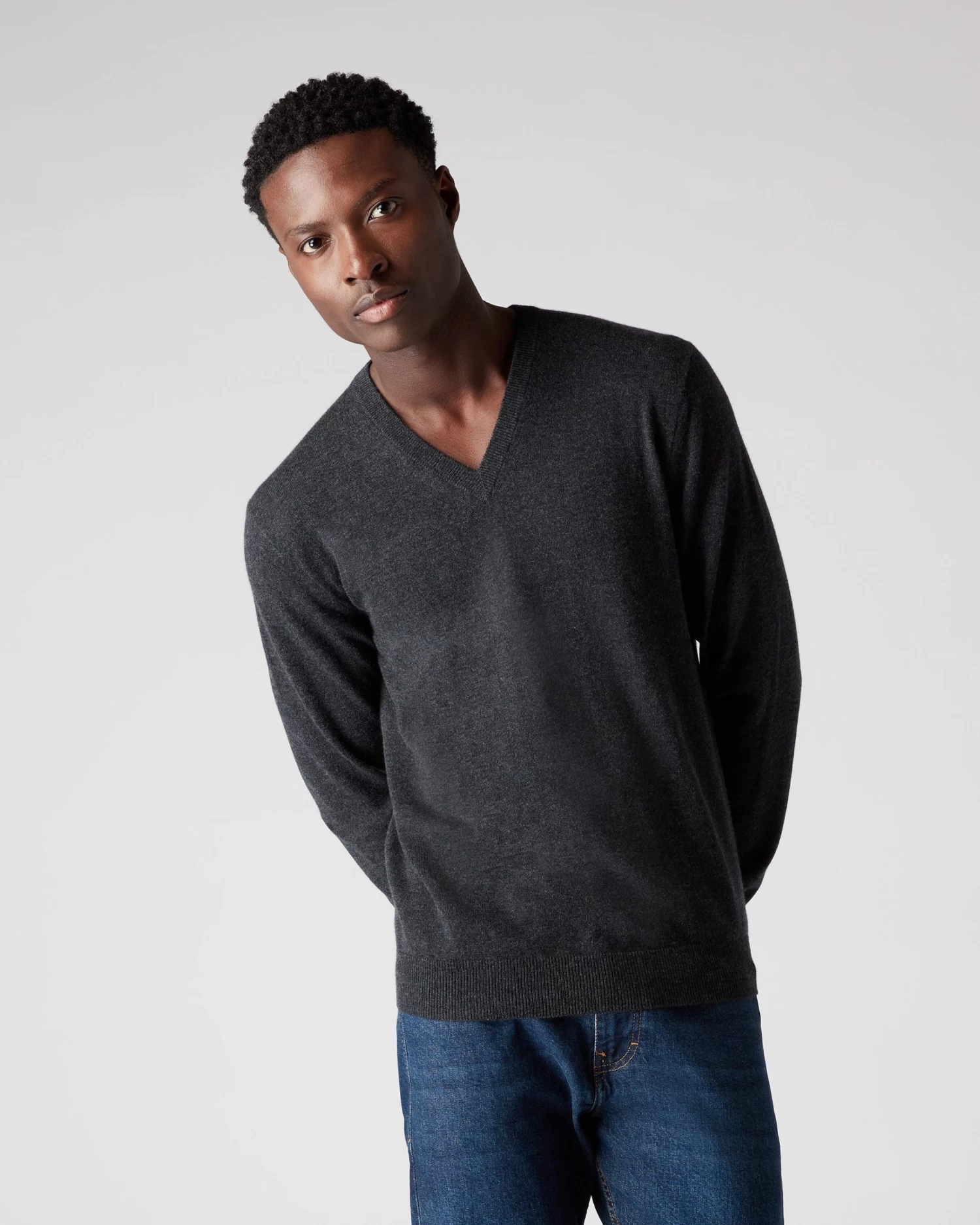 Men's Burlington V Neck Cashmere Jumper Dark Charcoal Grey 3 Men's Burlington V Neck Cashmere Jumper Dark Charcoal Grey