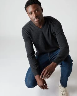 Men's Burlington V Neck Cashmere Jumper Dark Charcoal Grey 9 Men's Burlington V Neck Cashmere Jumper Dark Charcoal Grey -Cozy Fashion Shop AW21 NPG000106 DKC 3