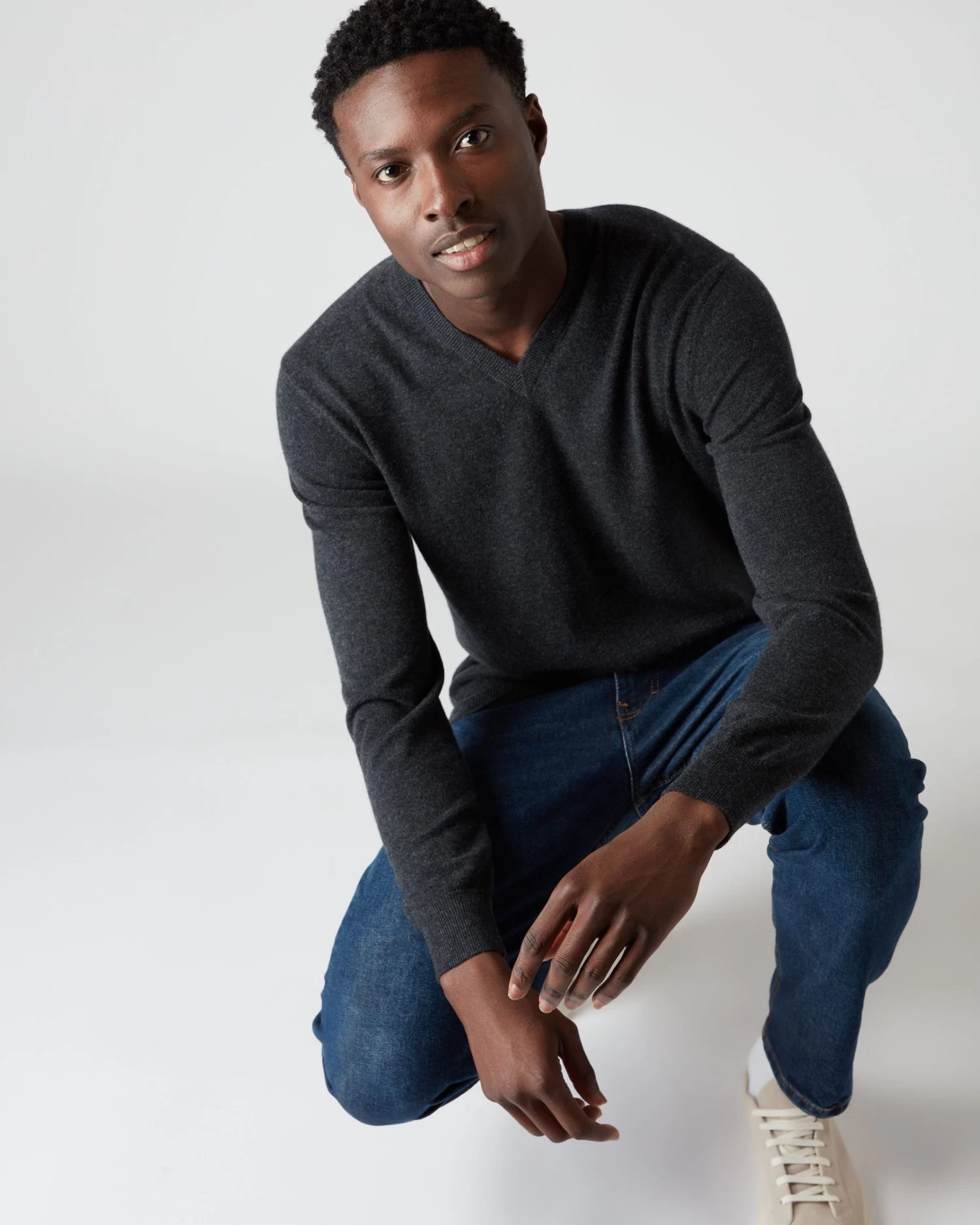 Men's Burlington V Neck Cashmere Jumper Dark Charcoal Grey 5 Men's Burlington V Neck Cashmere Jumper Dark Charcoal Grey - Image 3