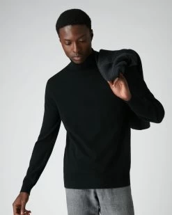 007 Classic Polo Neck Cashmere Jumper Black -Cozy Fashion Shop AW21 NPG000120JB BLK 1