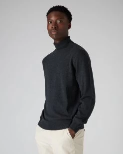 Men's Trafalgar Polo Neck Cashmere Jumper Dark Charcoal Grey -Cozy Fashion Shop AW21 NPG000120R DKC 1