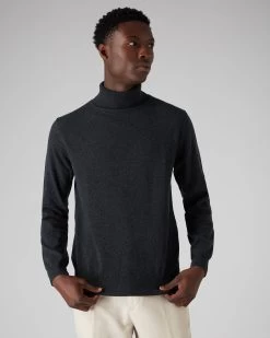 Men's Trafalgar Polo Neck Cashmere Jumper Dark Charcoal Grey