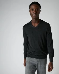 Men's Conduit Fine Gauge Cashmere Jumper Dark Charcoal Grey