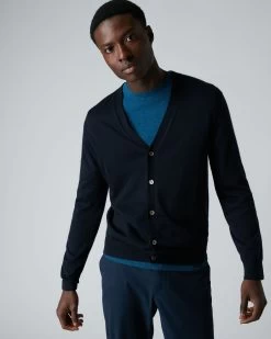 Men's Curzon Fine Gauge Cashmere Cardigan Navy Blue -Cozy Fashion Shop AW21 NPG000131R NVY 1