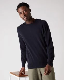 Men's Oxford Round Neck Cashmere Jumper Navy Blue -Cozy Fashion Shop AW21 NPG000132R N60 5