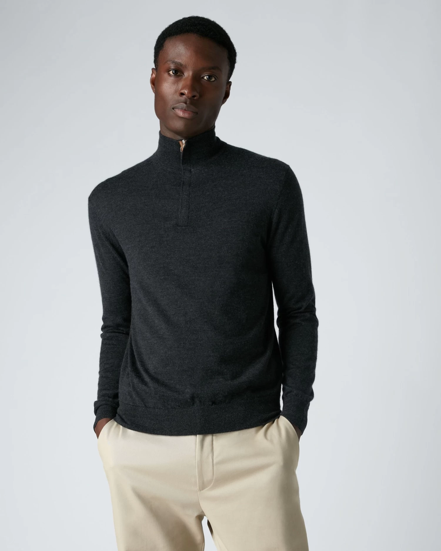 Men's Regent Fine Gauge Cashmere Half Zip Jumper Dark Charcoal Grey 3 Men's Regent Fine Gauge Cashmere Half Zip Jumper Dark Charcoal Grey