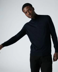 Men's Regent Fine Gauge Cashmere Half Zip Jumper Navy Blue -Cozy Fashion Shop AW21 NPG000198R NVY 1