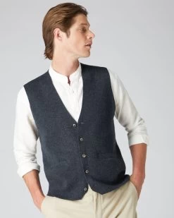 Men's Chelsea Cashmere Waistcoat Dark Charcoal Grey -Cozy Fashion Shop AW21 NPG000221 DKC 5