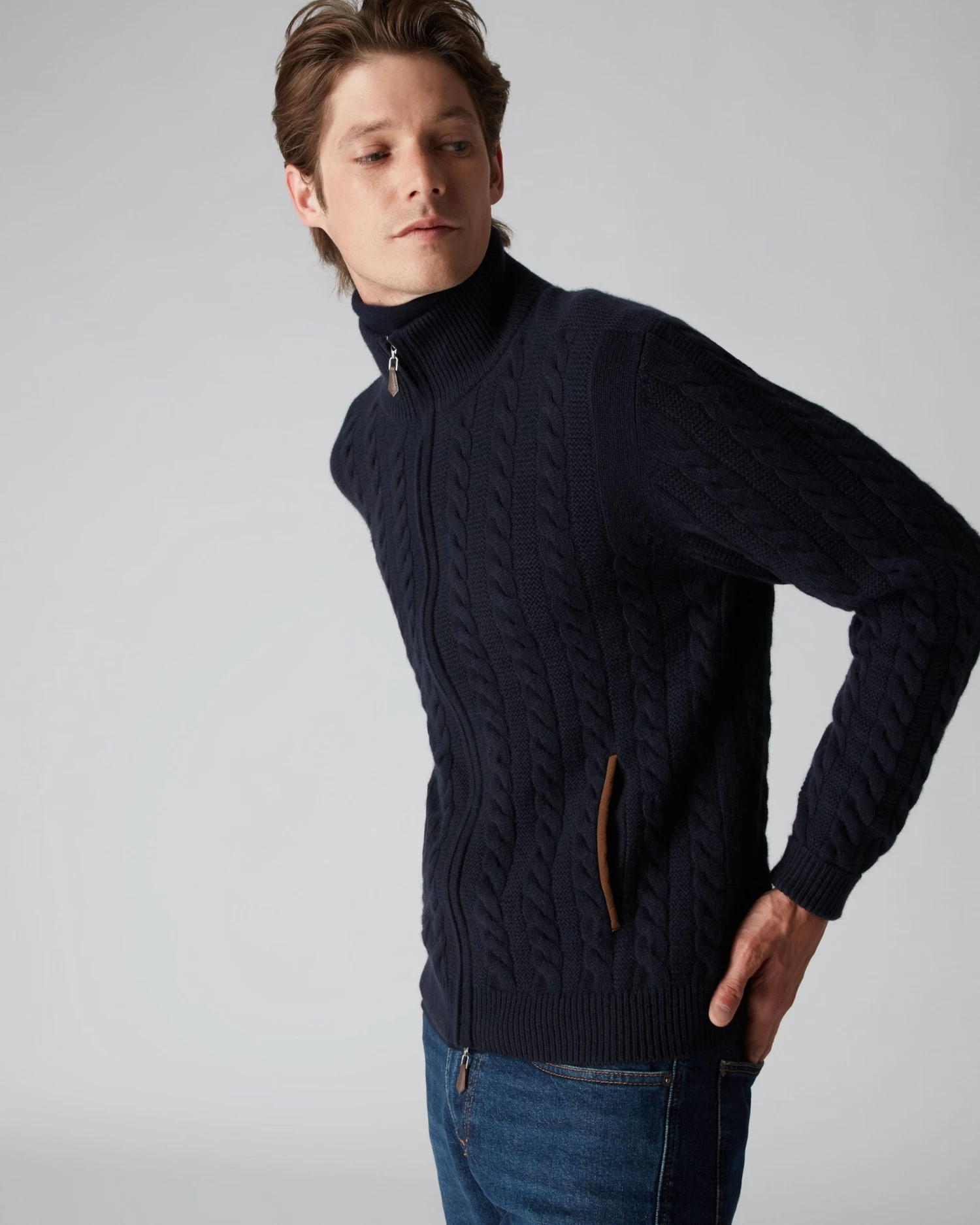Men's Richmond Cable Cashmere Cardigan Navy Blue 3 Men's Richmond Cable Cashmere Cardigan Navy Blue