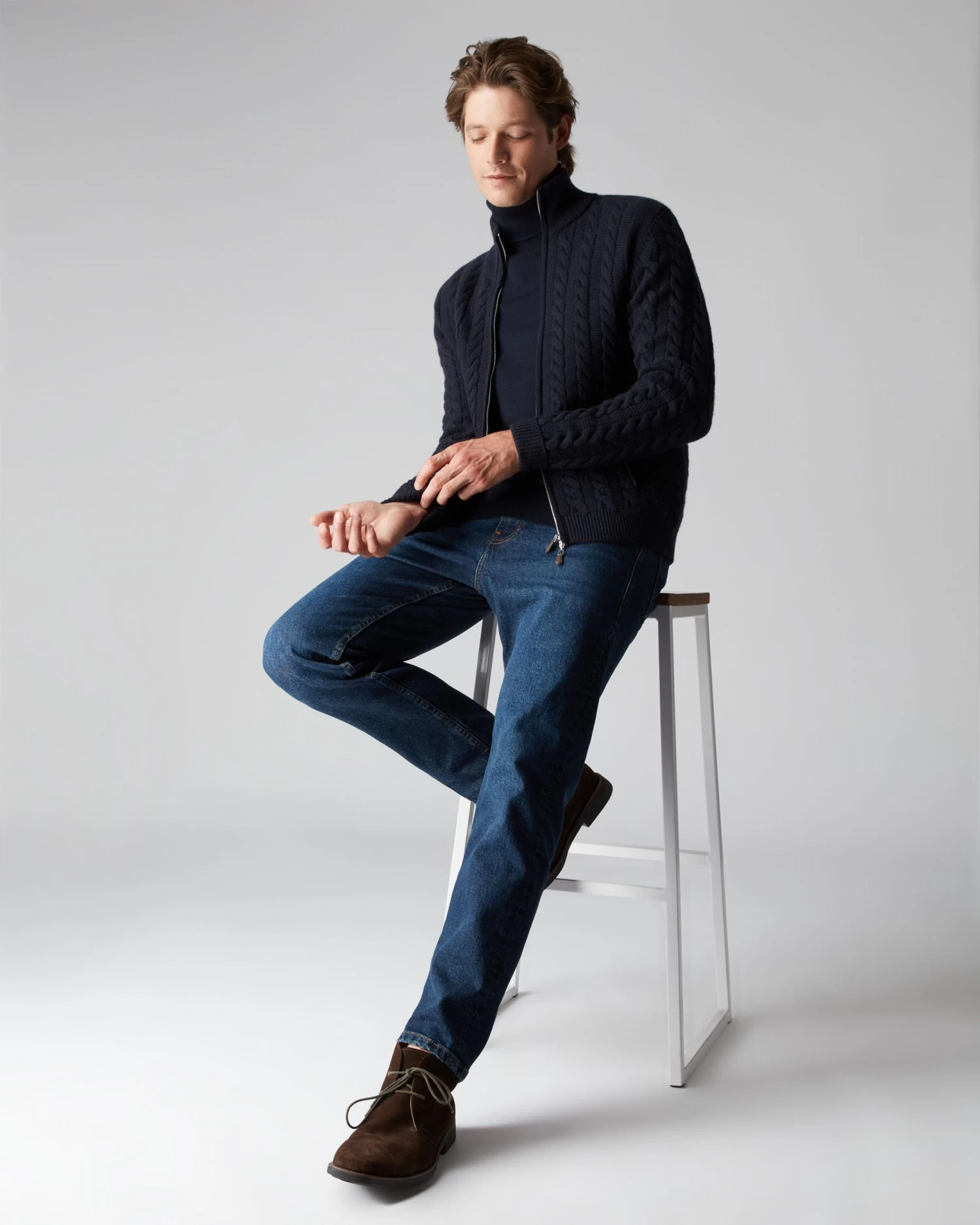 Men's Richmond Cable Cashmere Cardigan Navy Blue 5 Men's Richmond Cable Cashmere Cardigan Navy Blue - Image 3