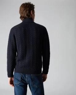 Men's Richmond Cable Cashmere Cardigan Navy Blue 10 Men's Richmond Cable Cashmere Cardigan Navy Blue -Cozy Fashion Shop AW21 NPG000223 N60 4