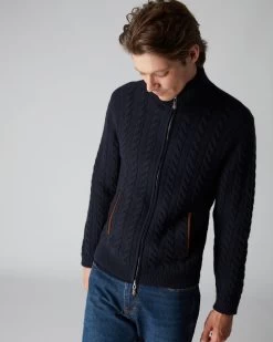 Men's Richmond Cable Cashmere Cardigan Navy Blue 11 Men's Richmond Cable Cashmere Cardigan Navy Blue -Cozy Fashion Shop AW21 NPG000223 N60 5