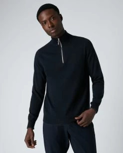 Men's Carnaby Half Zip Cashmere Jumper Navy Blue -Cozy Fashion Shop AW21 NPG000225C N62 1