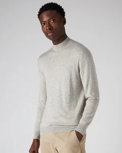 Men's Fine Gauge Cashmere Mock Turtle Neck Jumper Fumo Grey -Cozy Fashion Shop AW21 NPG000300 FUM 1