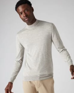 Men's Fine Gauge Cashmere Mock Turtle Neck Jumper Fumo Grey