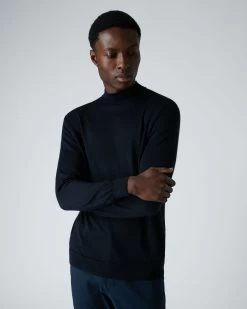 Men's Fine Gauge Cashmere Mock Turtle Neck Jumper Navy Blue -Cozy Fashion Shop AW21 NPG000300 NVY 1