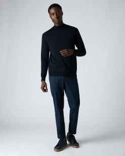 Men's Fine Gauge Cashmere Mock Turtle Neck Jumper Navy Blue -Cozy Fashion Shop AW21 NPG000300 NVY 3