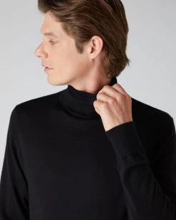 Men's Pimlico Fine Gauge Cashmere Roll Neck Jumper Black -Cozy Fashion Shop AW21 NPG107701 BLK 5