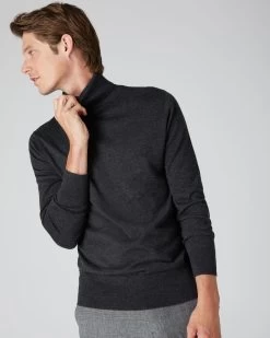 Men's Pimlico Fine Gauge Cashmere Roll Neck Jumper Dark Charcoal Grey
