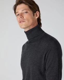 Men's Pimlico Fine Gauge Cashmere Roll Neck Jumper Dark Charcoal Grey -Cozy Fashion Shop AW21 NPG107701 DKC 5
