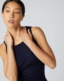 Women's Ella Superfine Cashmere Shell Top Navy Blue -Cozy Fashion Shop AW21 NPW000806 NVY 5